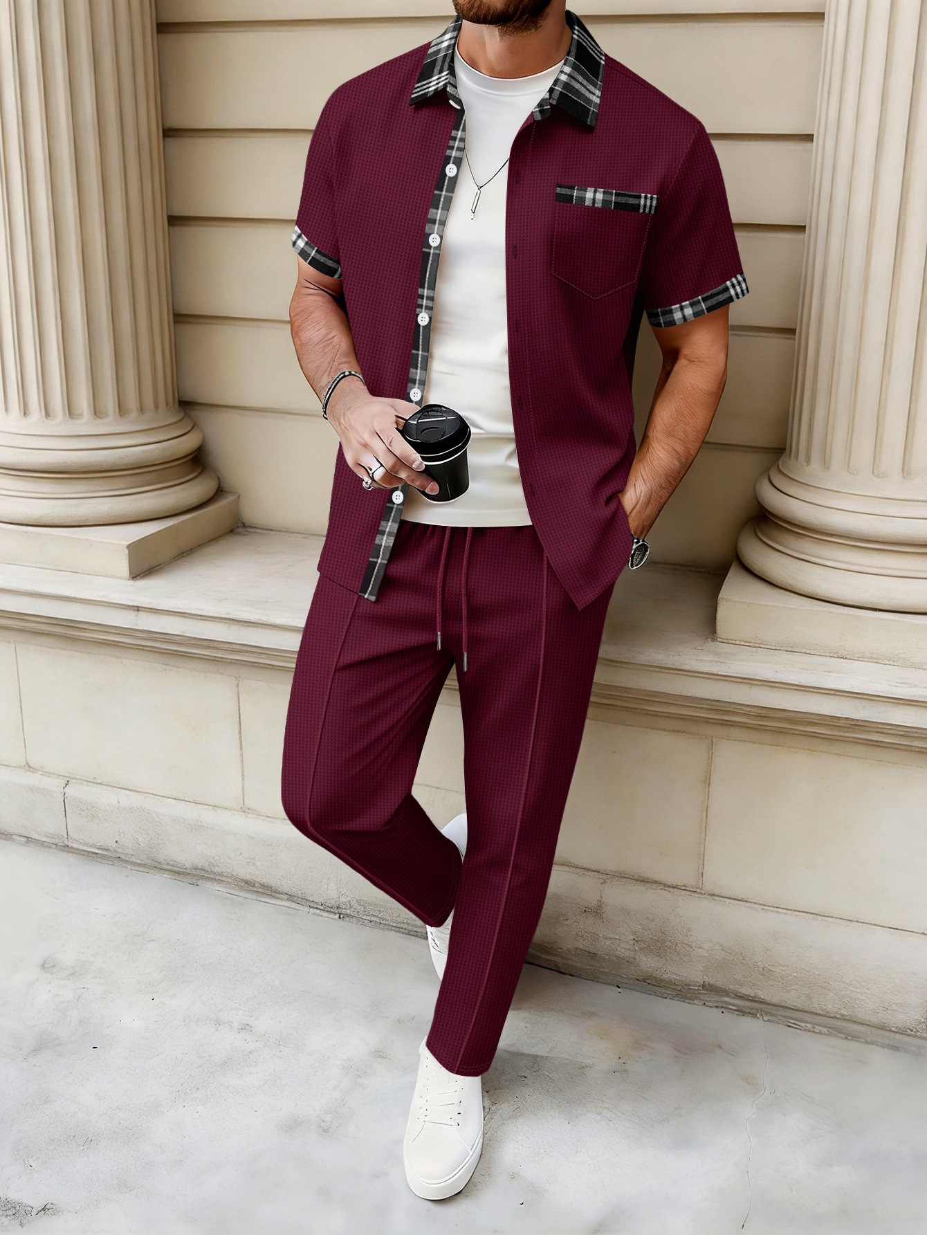 Completo uomo camicia e pantaloni in tessuto nido d'ape_voghion.com