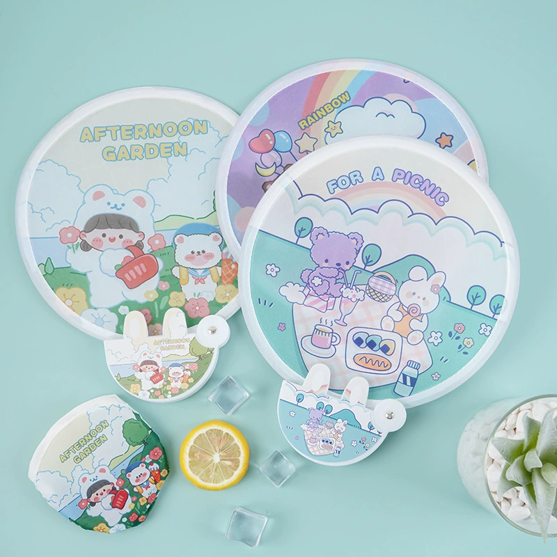 Встряхните взрыв мультфильм складной маленький веер летом милый мини портативный пластиковый веер ручной вентилятор