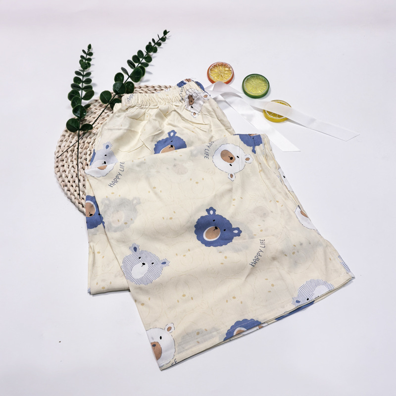 Pantalones de pijama de verano Source 45 de algodón y seda, pantalones anchos de nueve puntos para mujer, finos, talla grande, pantalones holgados para aire acondicionado, pantalones de playa