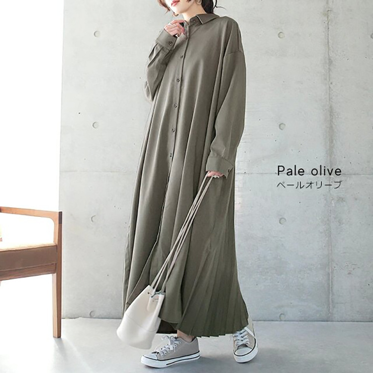 Spring Autumn Loose Overknee Dress Women Casual Large Version Back Pleated Long Shirt Dress
