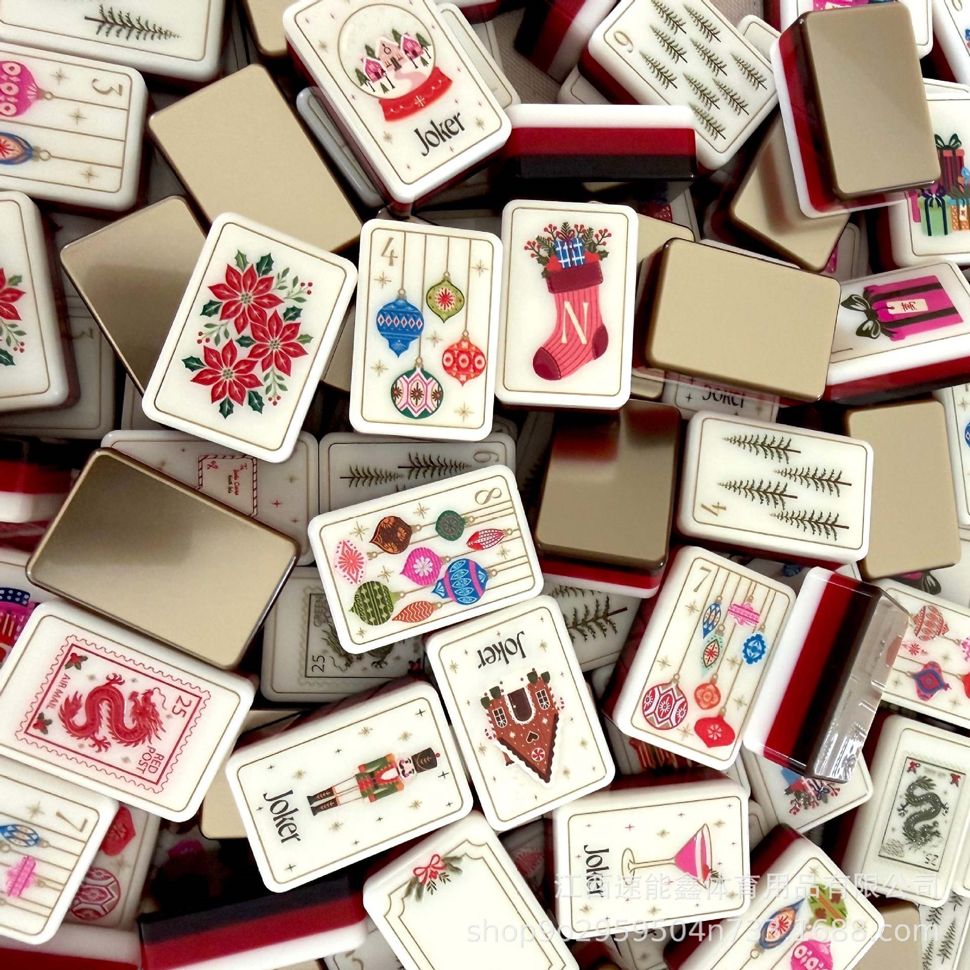 (in Stock) Direct Sales from the Manufacturer: Creative American-Style Mahjong with Colorful Printed Christmas Tree and Snowman Designs
