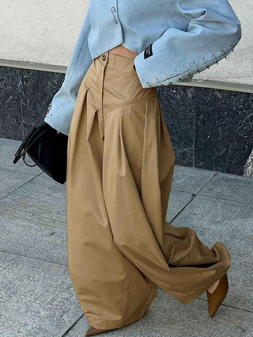 2025 otoño y invierno nuevos pantalones delgados y sueltos transfronterizos, pantalones de cuchillo de estilo antiguo, pantalones de cintura alta de moda