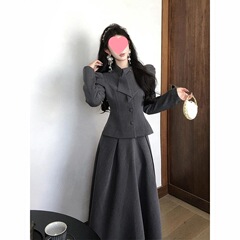 法式千金风套装女高级感单排扣长袖西装外套高腰长裙子两件套秋装