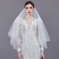 Внешняя торговля, трансграничные свадебные головные уборы, сетчатая чисто-белая кружевная вуаль с кристаллами, двухслойная свадебная головная убор для путешествий, фото