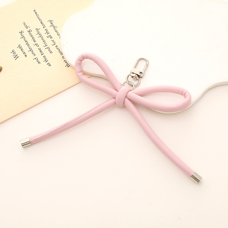 PU leather sweet handmade bow keychain bag charm pendant