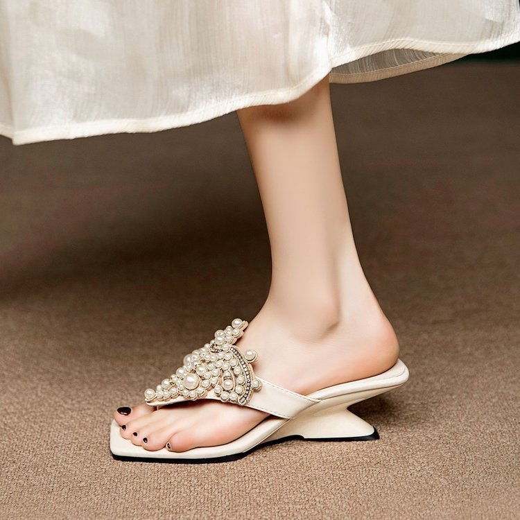 2026 nueva mujer verano vestido retro bohemia sandalias zapatos de playa de perlas chanclas image 3