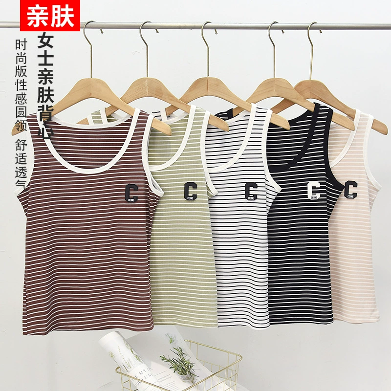 Весенне-летняя тонкая майка в полоску, Женская внутренняя одежда, верхняя одежда, приталенный хлопковый жилет из модала с круглым вырезом, Базовая рубашка