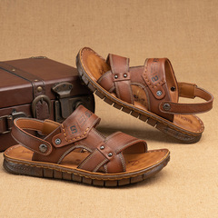 Sandals for men 2023 new top layer cowhide casual beach shoes for men trendy summer outdoor wear dual-purpose sandals and slippers for men