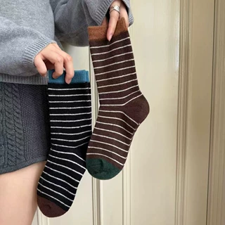拼色细条纹彩色定染档口同款堆堆学院风复古秋冬棉运动休闲韩国小
