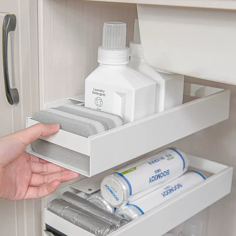 跨境厨房拉篮橱柜滑轨置物架免打孔下水槽侧边收纳架免打孔收纳架