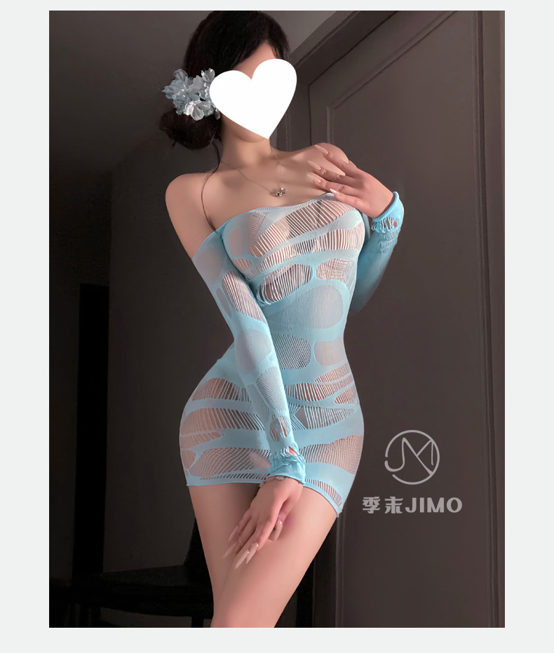 Domila sexy perspective ripped mesh coat empty fishing net one-word shoulder hip skirt pure temptation sex net | Dabongkeer Custom Jewelry