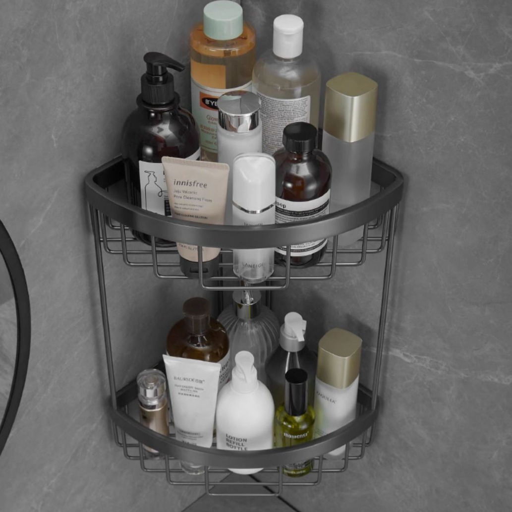 Bathroom triangle shelf pull-out wire gray solid corner bracket shower room bathroom rack triangle basket