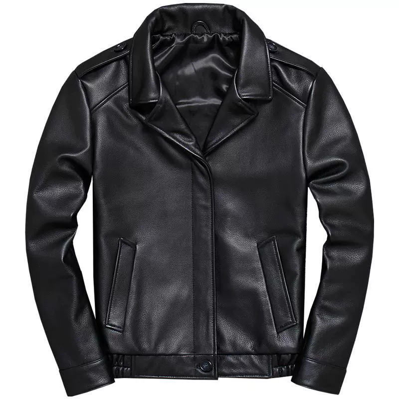Leather short jacket, genuine leather, cowhide, Korean style