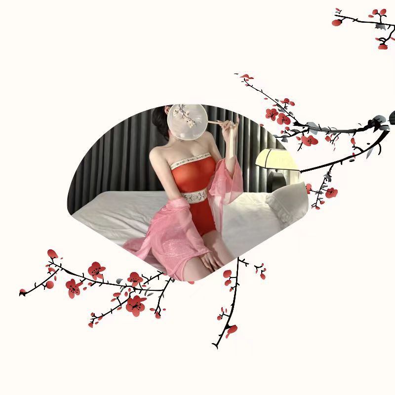 Sexy Lingerie Costume Set with Mesh Fabric, Red Stockings and White Ears — detail image 9