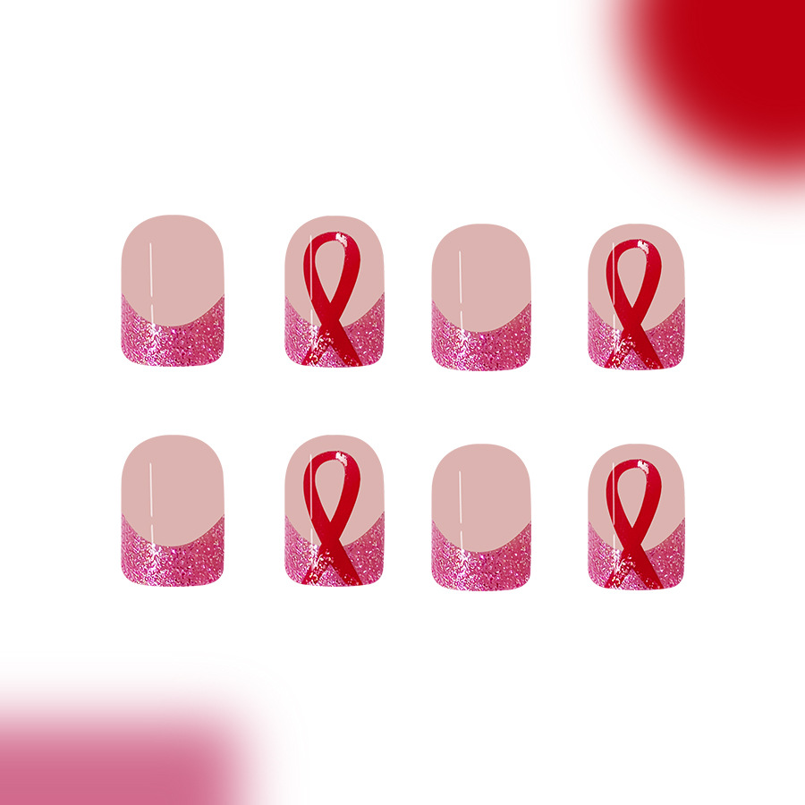 Lösnaglar french style med glitter och rosa rosett 24 st_voghion.com