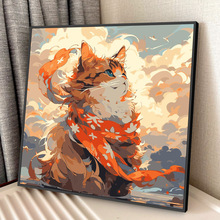 风一样猫咪插画diy数字油画涂画填色油彩画填充丙烯挂画装饰画