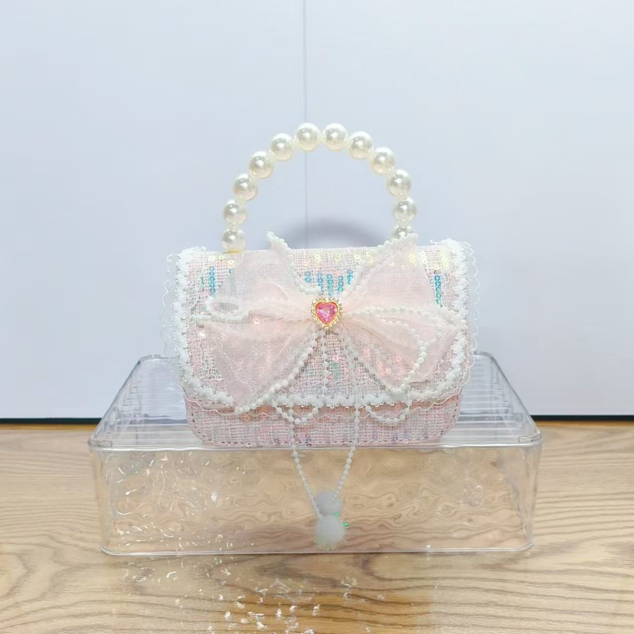 Bolso de arco princesa bolso de perlas bolso de mano cadena bolso de niños pequeño viento fragante bolso de hombro para chicas regalos