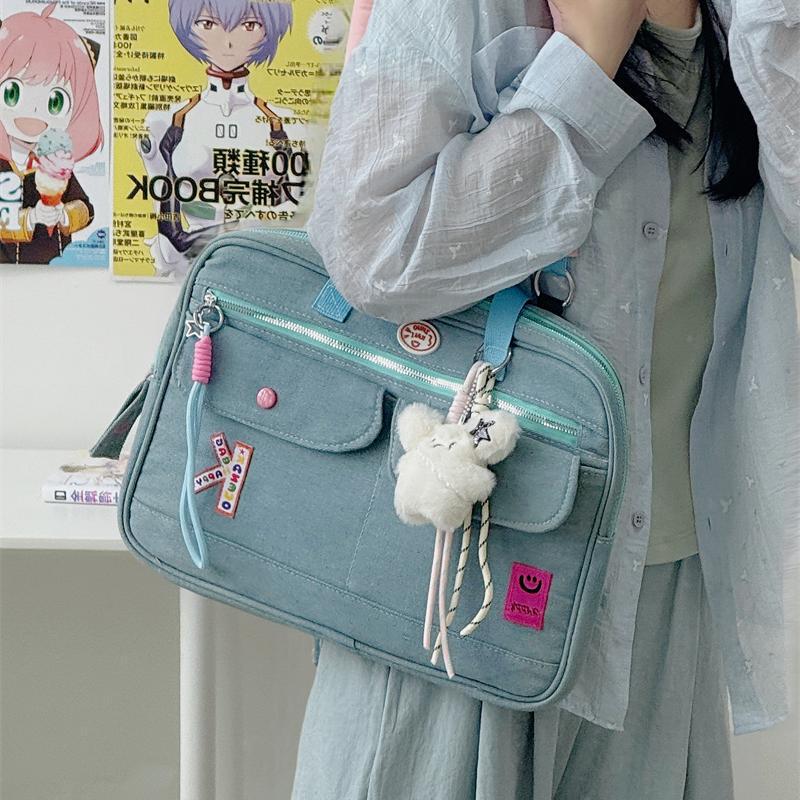 Sweet Style Solid Color Multi-Pocket Cartoon Computer Bag for Girls and Children, Green Tote Bag for Outings, Lightweight and Versatile Small Shoulder Bag Sweet Style Solid Color Multi-Pocket Cartoon Computer Bag for Girls and Children, Green Tote Bag for Outings, Lightweight and Versatile Small Shoulder Bag