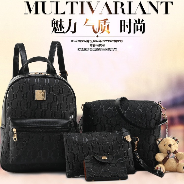 Venta directa de fábrica, juego de cuatro piezas de mochila, estilo europeo y americano, gran capacidad, bolso de hombro para mujer, mochila de viaje, viaje de negocios