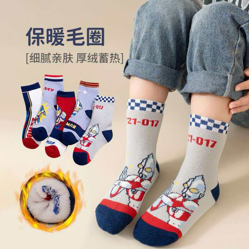 Dropshipping 2026 Winter New Thickened Warm Children's Terry Socks Cartoon Baby Socks for Small and Medium-Sized Children