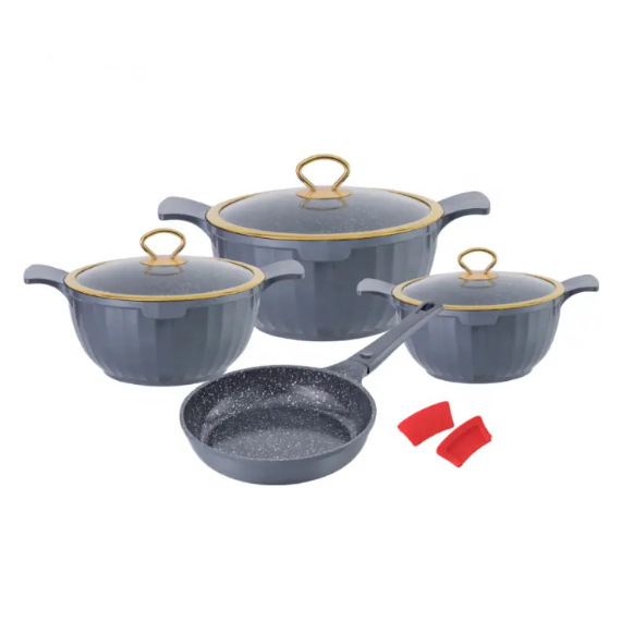 Juego de olla de fundición a presión de columna romana 24cm26cm28cm olla de sopa sartén utensilios de cocina Juego de 8 piezas de olla de aluminio antiadherente