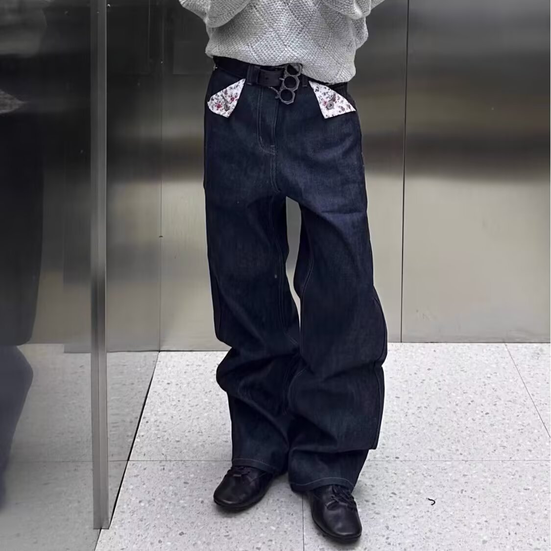 Herren Jeans Mit Blumenmuster Im Retro Style Weite Denim Hose_voghion.com