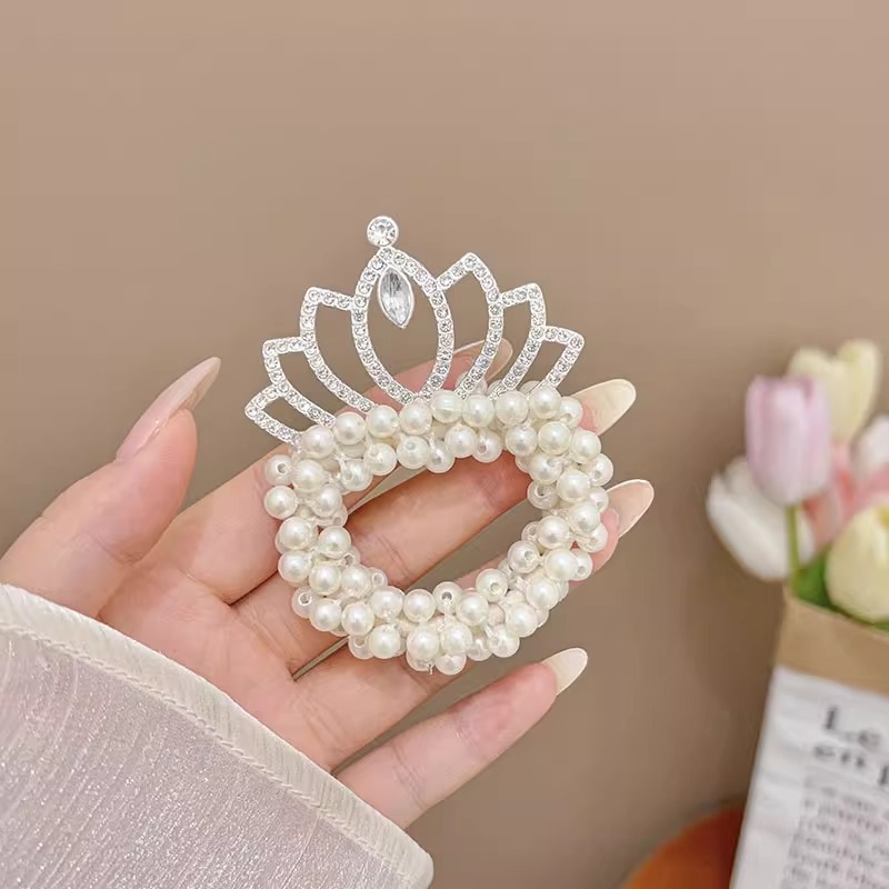 Anillo para el cabello de la corona de perlas para niños, tocado de la cabeza de la princesa, cuerda para la cabeza, cabeza de bola, banda de goma, cuerda para el cabello de alta calidad para niñas