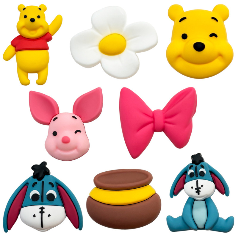 Imitation 3D Winnie the Pooh Shoe Charms for Clogs, Cartoon DIY Soft Rubber Shoe Accessories, Pvc Soft Rubber Shoe Accessories, Temu