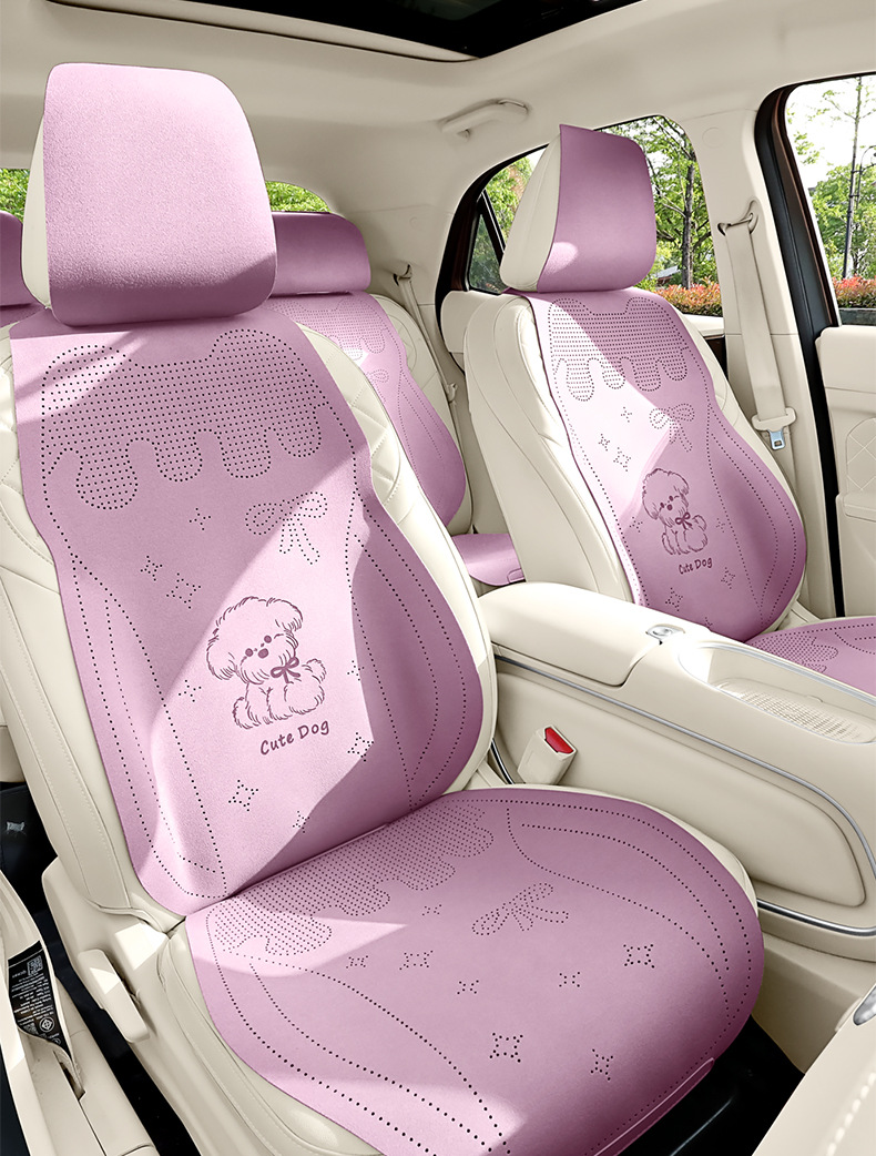 Car Seat Cushion Cartoon Suede Half-Cover Seat Cover New Style Cute Breathable Car Seat Cushion for Women
