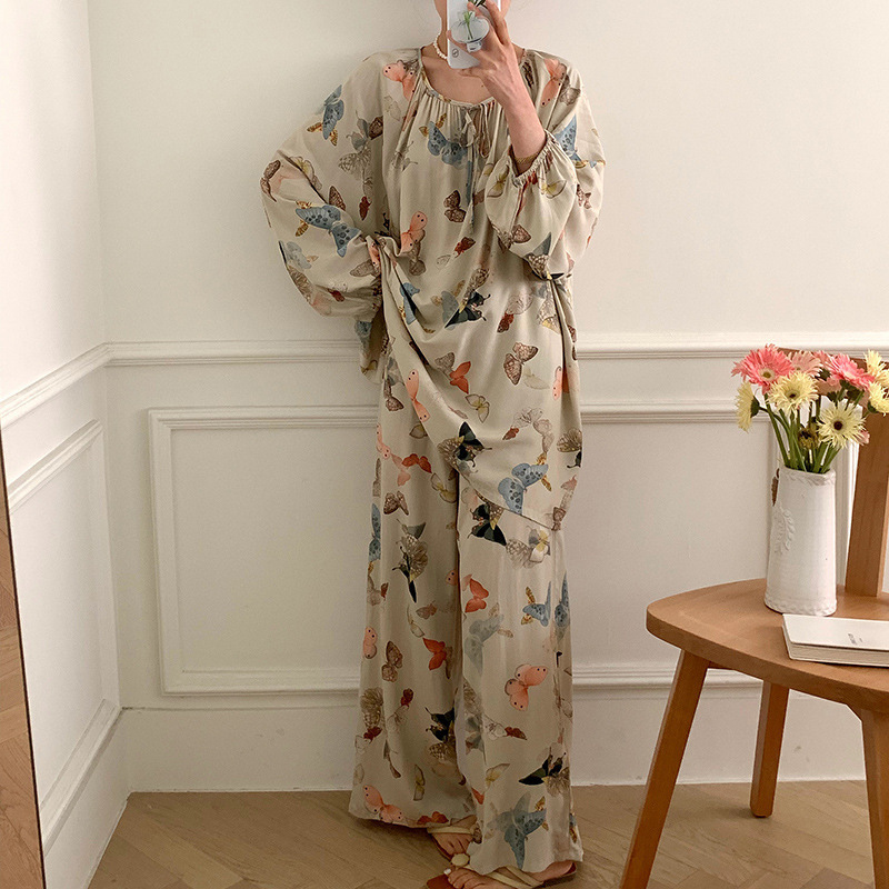 2025 New Spring and Autumn Summer Cotton Silk Pajamas Women's Long Sleeve Trousers Thin Summer Cool Moon Clothes suit