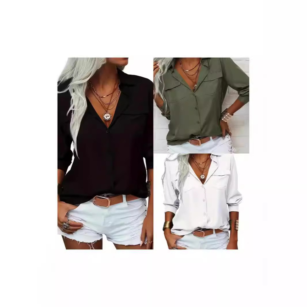 Amazon European and American Autumn and Winter New Women's Shirt Lapel Long-sleeved Shirt Women's Clothing