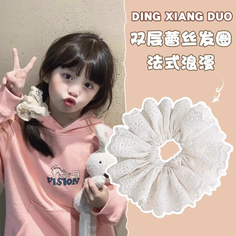 Blanco de encaje de doble capa anillo de cabello de intestino grande para mujeres coreanas dulces cuerdas de cabello de cola de cabello cuerdas de correa adornamientos para el cabello