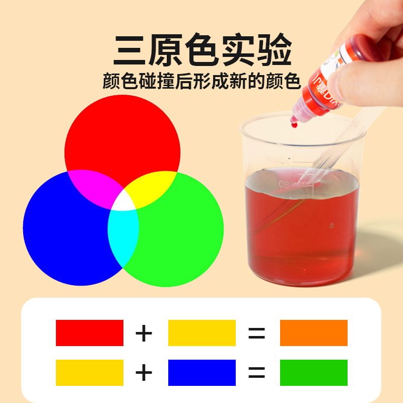 Experimento científico transfronterizo para niños pequeños DIY colorido estudiantes tres colores primarios de color de tubo de ensayo de ensayo de ensayo de rompecabezas