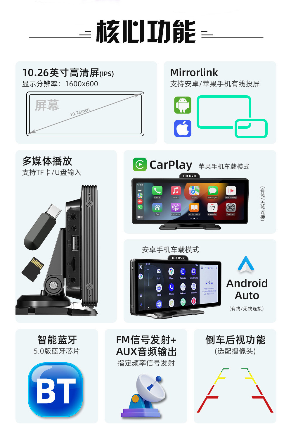 Cross-Border 10.26inch Dash Cam Wireless Carplay Multimedia In-Car High-Definition Car Navigation Device