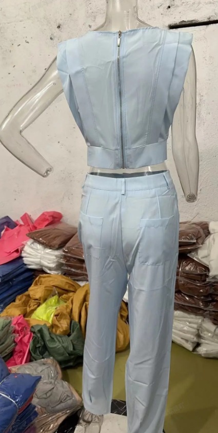 Pleated Design Vacation Style Holiday Daily Women's Vacation Solid Color Polyester Pleated Pant Co-ord Set Pants Sets