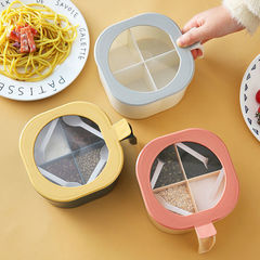Set of 4-in-1 kitchen seasoning boxes with spoon, divided compartments, and lids