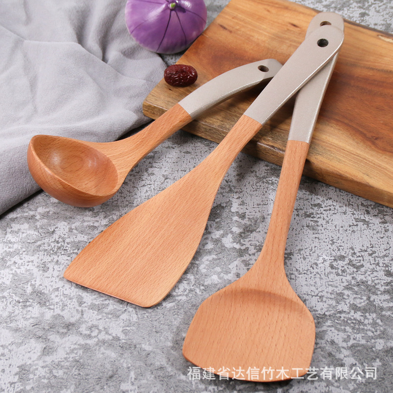 Espátula de madera olla antiadherente espátula especial de madera mango largo pala de cocina al por mayor hogar de madera utensilios de cocina traje letras generación