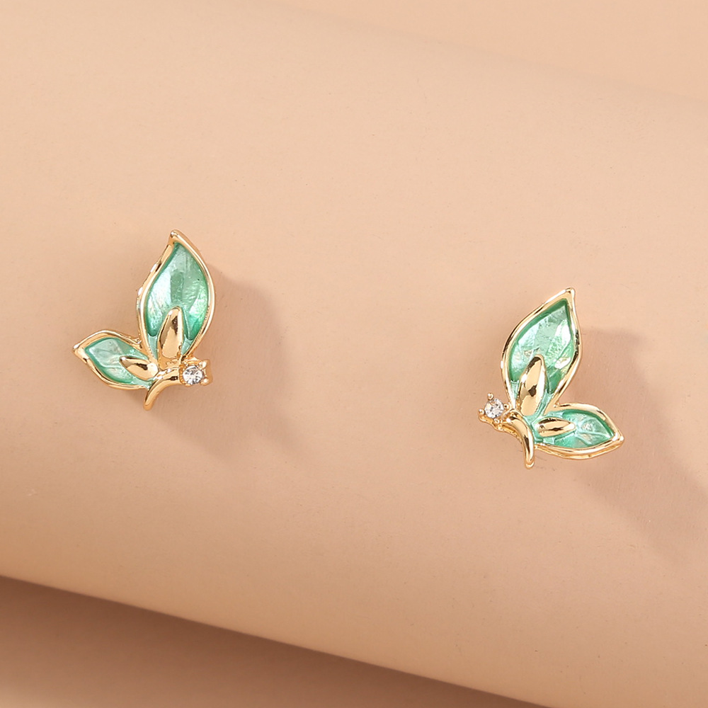 Green Butterfly Micro Diamond Stud Earrings display picture 9