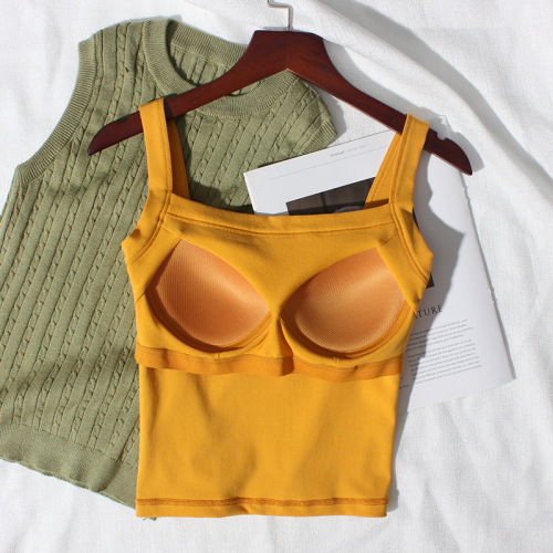 Pure cotton back-beautiful underwear camisole all-in-one bra thin tube top with padded chest square collar for outer wear