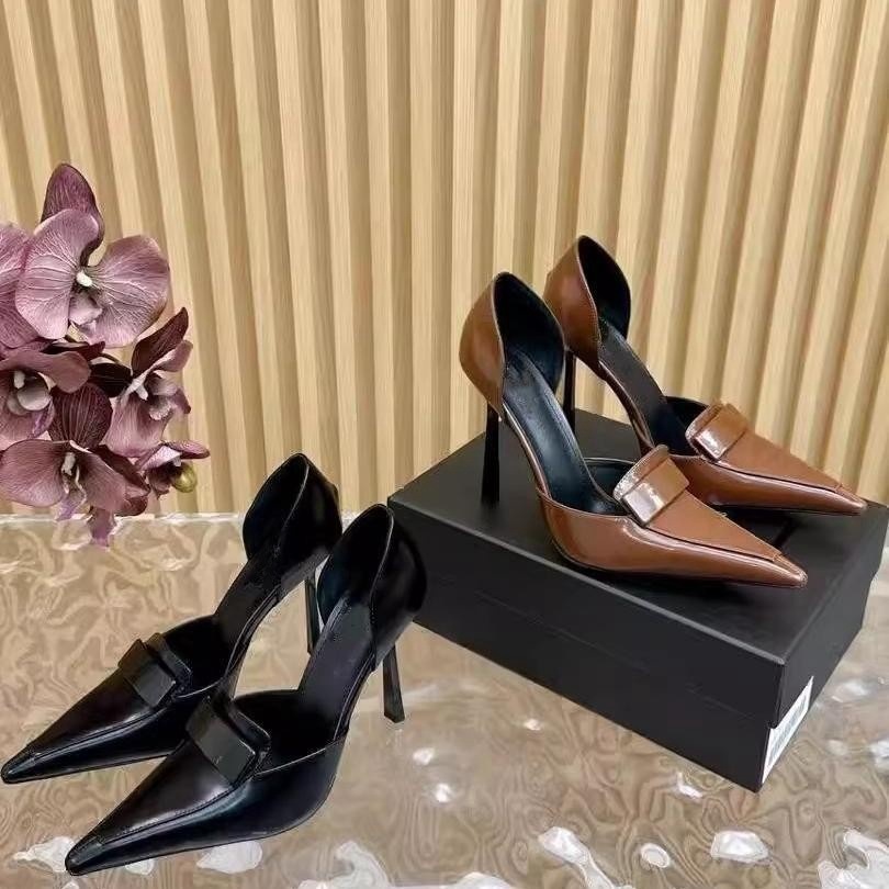 2025 Early Spring Black Gloomy High Heels Pointed Stiletto Heel Hollow Temperament Single-layer Shoes Women's Shallow Mouth Baotou Sandals