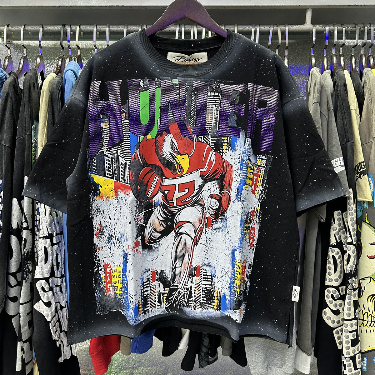 Transfronterizo nueva venta en caliente BKS camiseta de manga corta extraña esqueleto retro lavado de agua caliente perforación en caliente para hombres y mujeres de moda en stock lotes