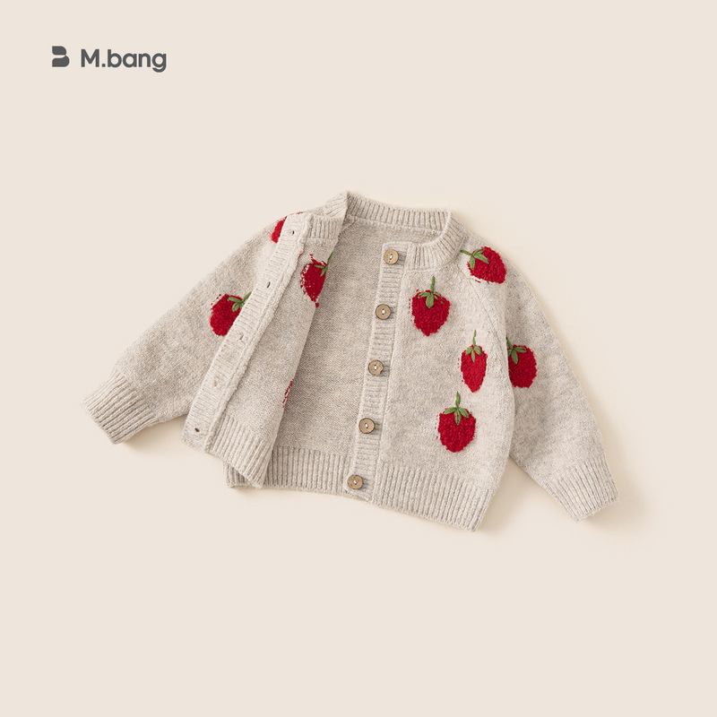 Bangxuan Children's Clothing 2025 Winter New Children's Sweet Knitted Cardigan Girls' Strawberry Round Neck Sweater Jacket Bangxuan Children's Clothing 2025 Winter New Children's Sweet Knitted Cardigan Girls' Strawberry Round Neck Sweater Jacket