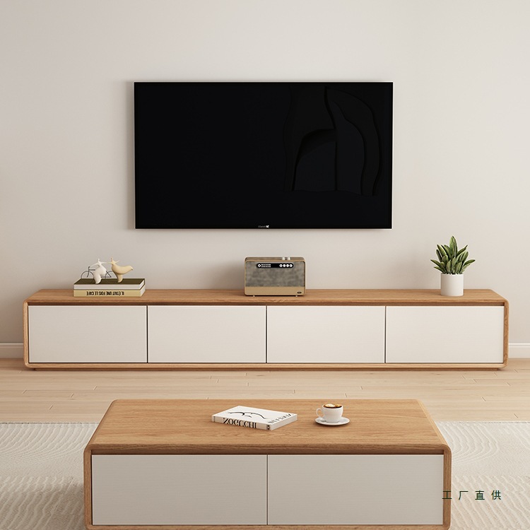 Factory Direct Sales Modern Minimalist Japanese Style Wood Color Small Apartment Living Room Floor Cabinet Tv Cabinet Solid Wood Multi-Layer Board