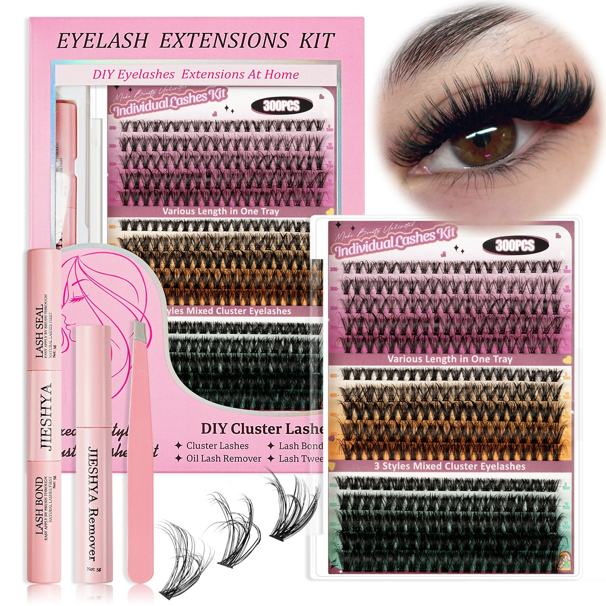 False Eyelash DIY Book, 640 pcs Clusters, 10D–40D Volume, Gift Box Kit