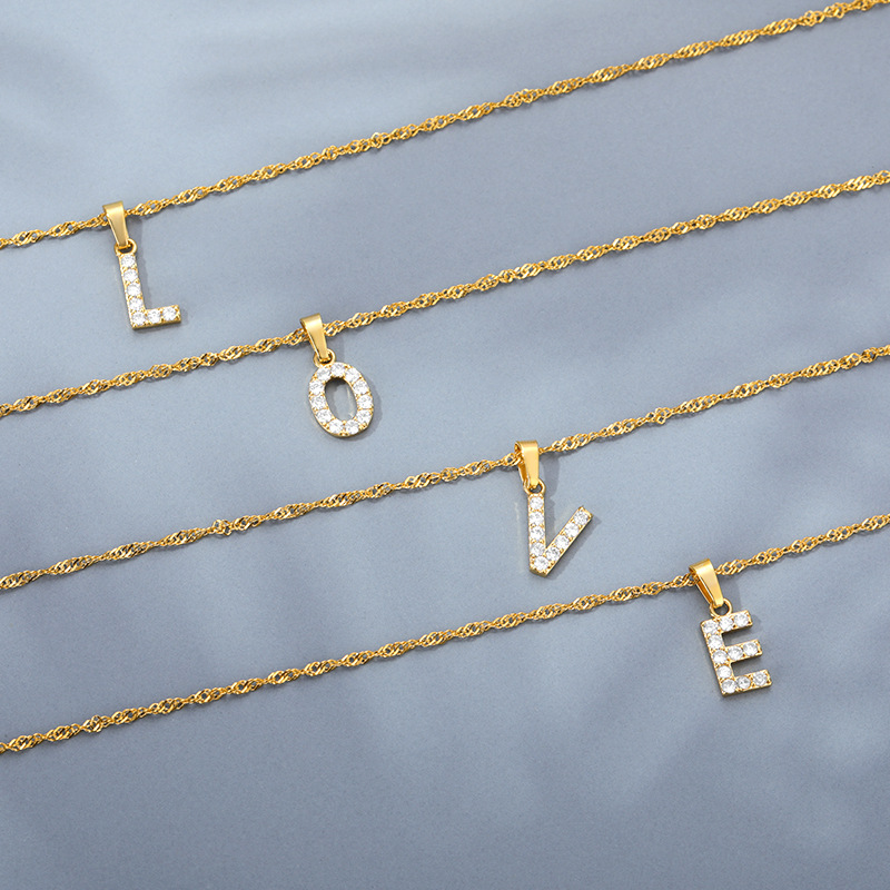 Zircon Letter Pendant Necklace