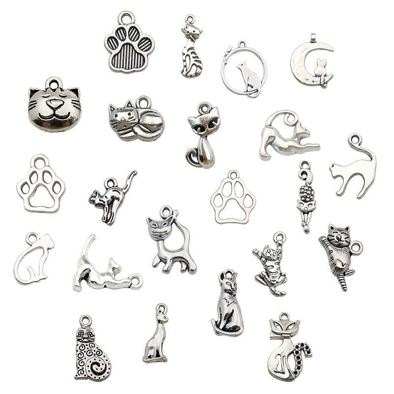 Ventas directas de fábrica 1 gato serie Xizanga plata accesorios pulsera accesorios colgante DIY accesorios animales antiguos accesorios de plata gato