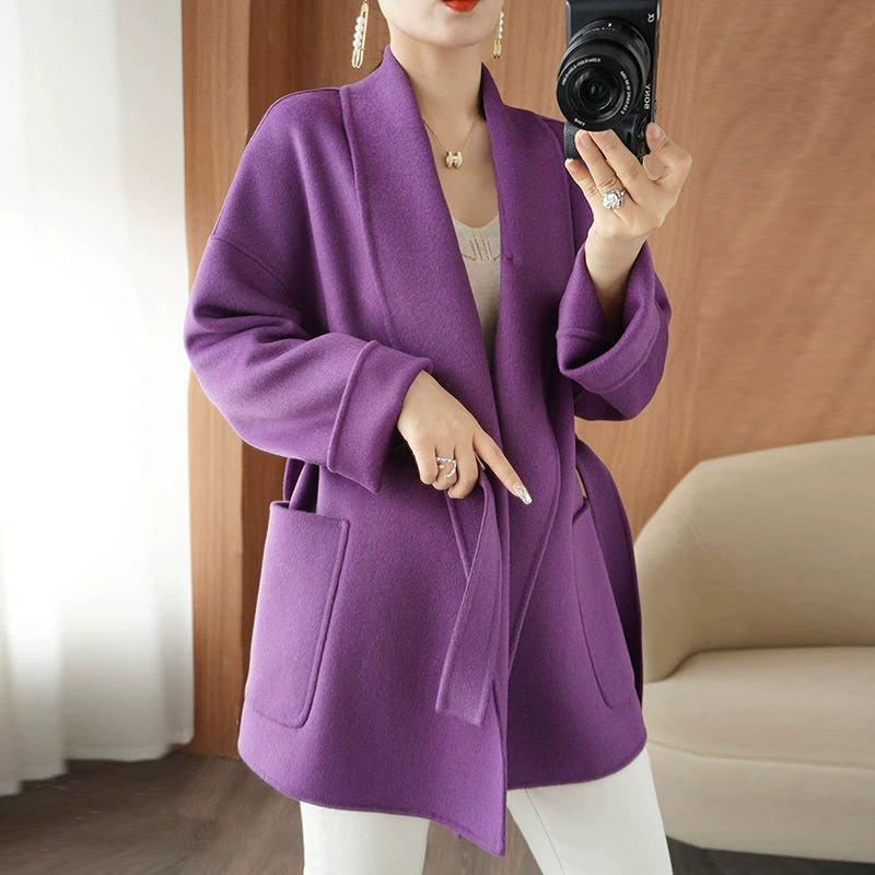 Двусторонний шерстяной пояс и куртка для отдыха: городской стиль, slim fit, простой и элегантный дизайн