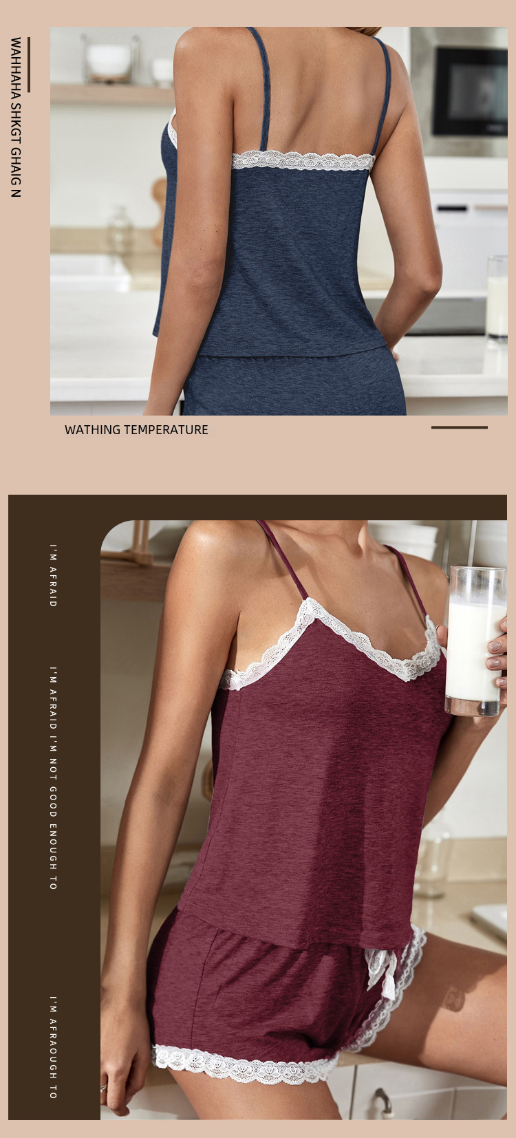 Completo pigiama donna sexy in pizzo due pezzi indumenti notte_voghion.com