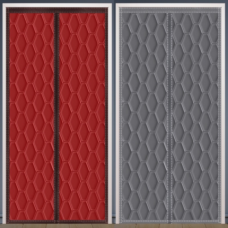 Thickened winter cotton door curtain for home use, providing warmth, insulation, wind protection, soundproofing, magnetic closure, no drilling required, blocking cold drafts and creating a thermal barrier