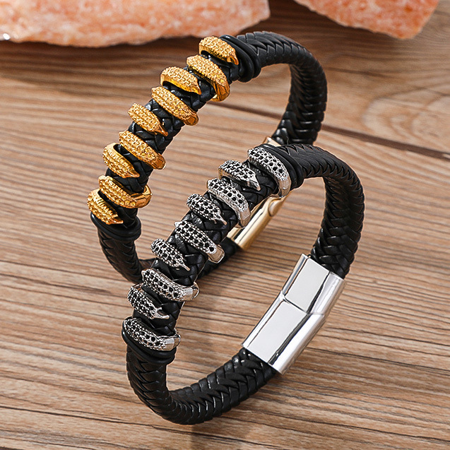Trendy Men's Alloy Jewelry Woven Claw Fashion Bracelet Vintage Genuine Leather Bracelet Popular Style
